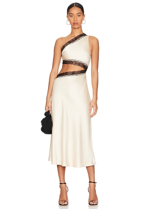 MISHA Hattie Satin Midi Dress in Ivory. Size XL, XXS.