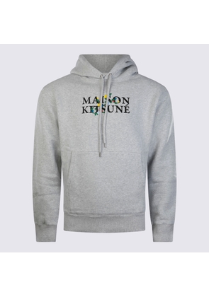 Maison Kitsuné Light Grey Melange Cotton Flower Lettering Sweatshirt