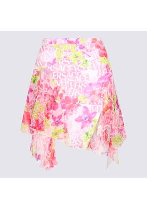 Versace White And Pink Silk Mini Skirt