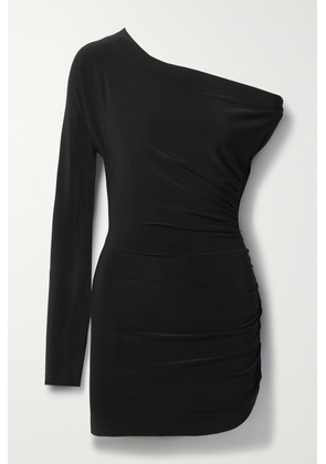 Norma Kamali - One-sleeve Ruched Stretch-jersey Mini Dress - Black - xx small,x small,small,medium,large,x large