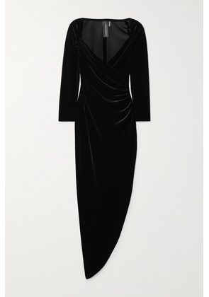 Norma Kamali - Ruched Stretch-velvet Midi Dress - Black - xx small,x small,small,medium,large,x large