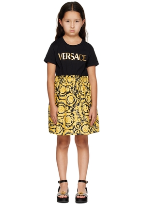 Versace Kids Black & Gold Barocco Dress