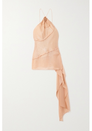 Victoria Beckham - Asymmetric Appliquéd Metallic Chiffon Halterneck Top - Pink - UK 4,UK 6,UK 8,UK 10,UK 12,UK 14