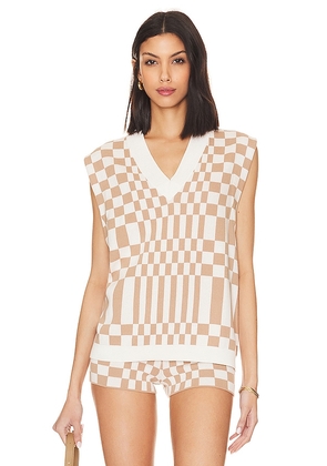 Lovers and Friends Carice Checkered Vest in Brown. Size M, S, XL.