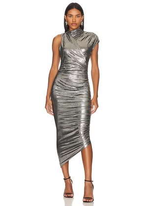MISHA Chase Dress in Metallic Silver. Size M, S, XS.