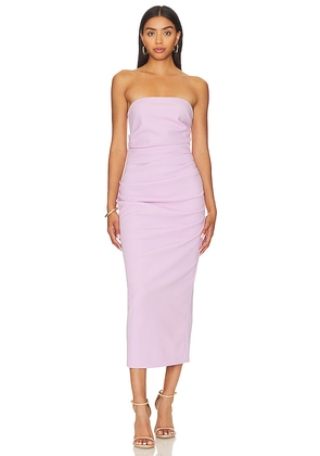 MISHA Calandra Draped Midi Dress in Lavender. Size M, XS, XXS.