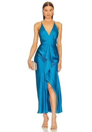 SIMKHAI Giana Draped Gown in Teal. Size 4, 6.