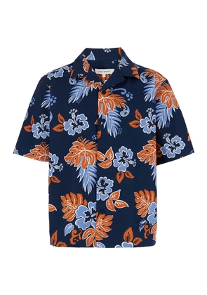 Maison Kitsuné Blue Shirt With Short Sleeves In Cotton Man