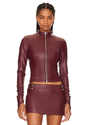 LOBA Adriana Faux Leather Jacket in Burgundy. Size M.