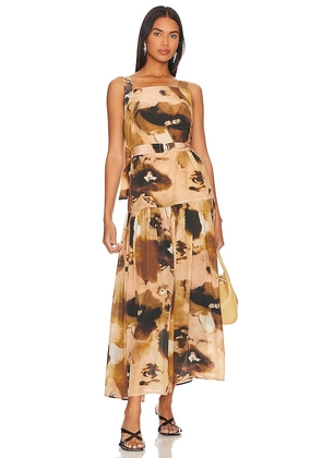 Karina Grimaldi Topaz Print Midi Dress in Brown. Size M.