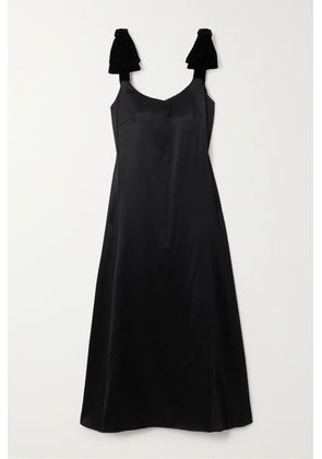 Chloé - Bow-embellished Velvet-trimmed Wool And Silk-blend Satin Midi Dress - Black - FR34,FR36,FR38,FR40,FR42,FR44,FR46