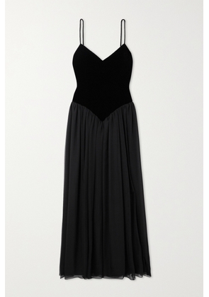 Chloé - Velvet And Pleated Silk-chiffon Maxi Dress - Black - FR34,FR36,FR38,FR40,FR42,FR44,FR46