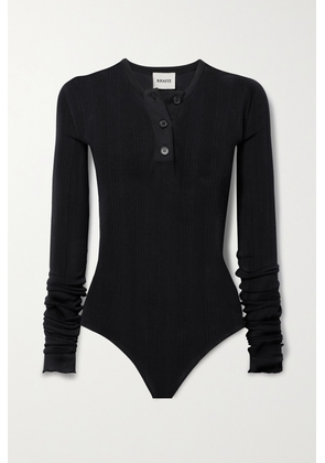 KHAITE - Janelle Ribbed Cotton-blend Thong Bodysuit - Black - x small,small,medium,large,x large