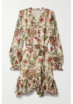 Ulla Johnson - Anais Ruffled Floral-print Silk-crepon Mini Dress - Neutrals - US00,US0,US2,US4,US6,US8,US10,US12,US14,US16
