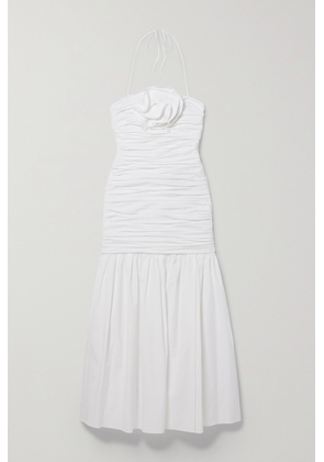 Carolina Herrera - Ruched Appliquéd Cotton-blend Poplin Midi Dress - White - US0,US2,US4,US6,US8