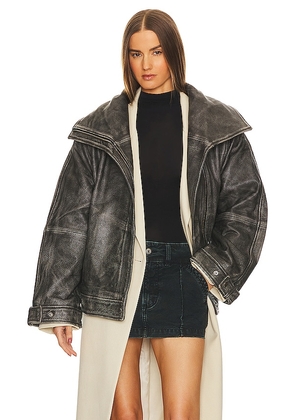 REMAIN Leather Oversized Jacket in Black. Size 36, 38, 40.