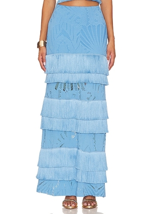 PatBO Fringe Lace Maxi Skirt in Blue. Size 10, 2.