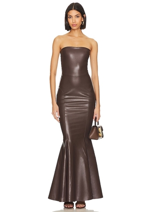 Norma Kamali Strapless Fishtail Gown in Chocolate. Size M, S, XL.