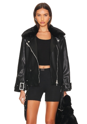 Line & Dot Moto Faux Leather Jacket in Black. Size S, XS.