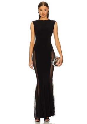 Norma Kamali Sleeveless Crewneck Fishtail Gown With Mesh Sides in Black. Size M, S.