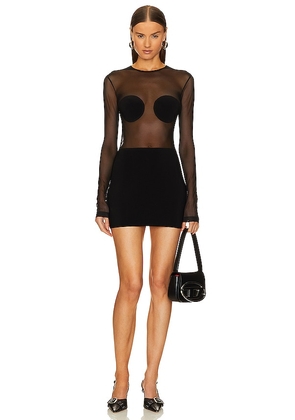 Norma Kamali Dot Dash Mini Dress in Black. Size XXS.