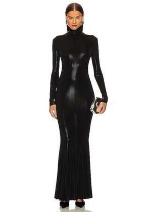 Norma Kamali Long Sleeve Turtle Fishtail Gown in Black. Size M, S.
