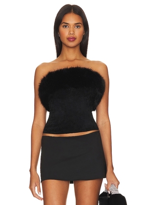 MAJORELLE Idina Faux Fur Tube Top in Black. Size M, S.