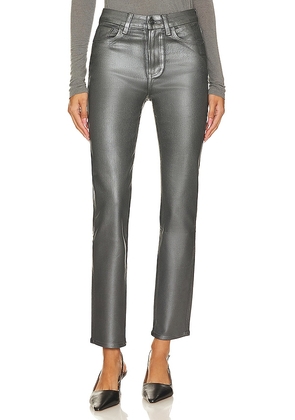 PAIGE Gemma Luxe Coating Skinny Jean in Metallic Silver. Size 33.