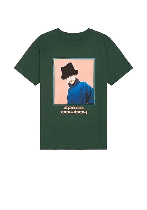 Pleasures Space Cowboy T-shirt in Green. Size S.