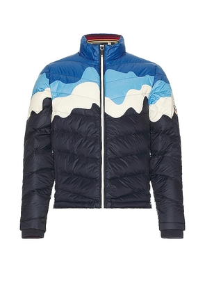 Marine Layer Archive Scenic Puffer Jacket in Blue. Size S, XL/1X.