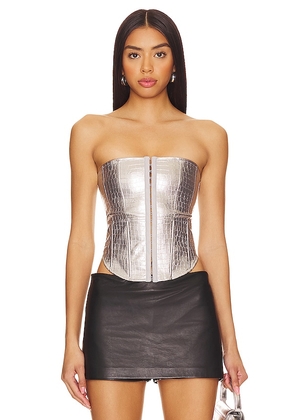 OW Collection Orion Crocodile Corset in Metallic Silver. Size M, S, XL, XS.