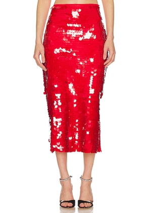 LIONESS Night Rider Midi Skirt in Red. Size S, XS.
