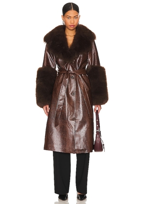 OW Collection Astrid Faux Fur Coat in Brown. Size M, S, XS.