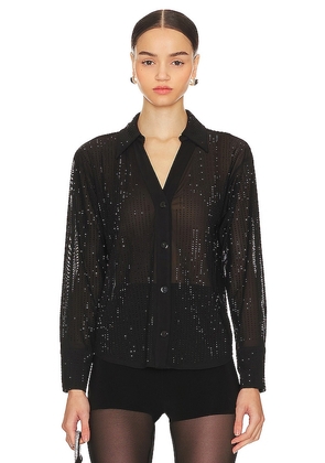 OW Collection Opal Rhinestone Shirt in Black. Size XS.