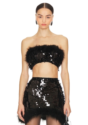 OW Collection Virgo Sequin Feather Top in Black. Size M, S, XS.