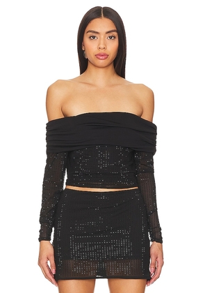 OW Collection Off Shoulder Rhinestone Blouse in Black. Size S, XS.