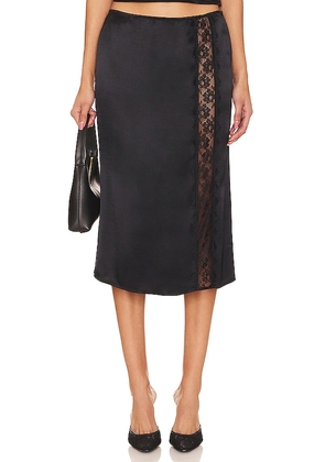 MAJORELLE Maura Midi Skirt in Black. Size M, XL, XS, XXS.