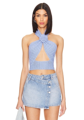 MORE TO COME Kyla Halter Top in Blue. Size L.