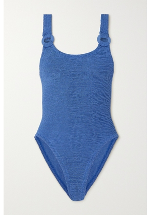 Hunza G - Domino Metallic Seersucker Swimsuit - Blue - One size