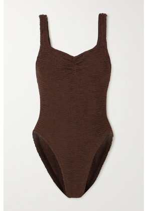 Hunza G - Tonya Metallic Seersucker Swimsuit - Brown - One size