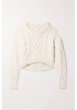 LoveShackFancy - Galiona Cropped Pompom-embellished Cable-knit Alpaca-blend Sweater - White - xx small,x small,small,medium,large,x large