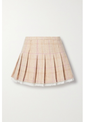 LoveShackFancy - Rooney Pleated Chiffon-trimmed Checked Wool Mini Skirt - Pink - US00,US0,US2,US4,US6,US8,US10,US12