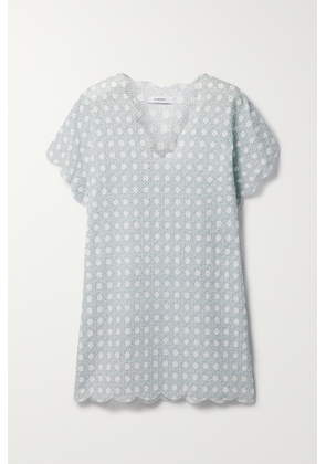 Marysia - Shelter Island Scalloped Perforated Printed Mini Dress - Blue - x small,small,medium,large