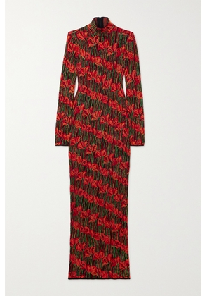 PUCCI - Open-back Jacquard-knit Turtleneck Maxi Dress - Red - x small,small,medium,large