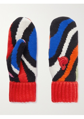 PUCCI - Appliquéd Wool-jacquard Mittens - Red - x small,small,medium,large