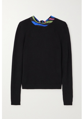 PUCCI - Silk-twill Trimmed Wool Sweater - Black - x small,small,medium,large,x large