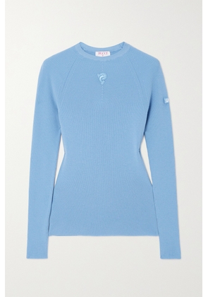 PUCCI - Appliquéd Ribbed Wool-blend Sweater - Blue - x small,small,medium,large,x large