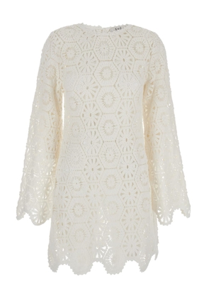 Sea New York Lakshmi White Mini Tunic Dress In Crochet Woman