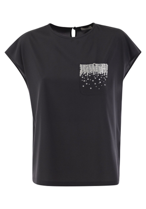 Peserico Crepe De Chine Top With Sequin Pocket
