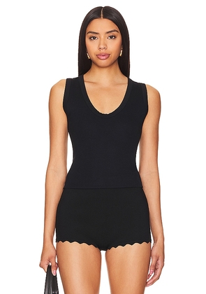 perfectwhitetee U Neck Ribbed Tank in Black. Size M, S, XL, XS.